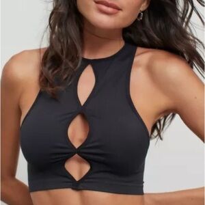 UO Out from under Violetta Open front cutout bra top black stretch bralette